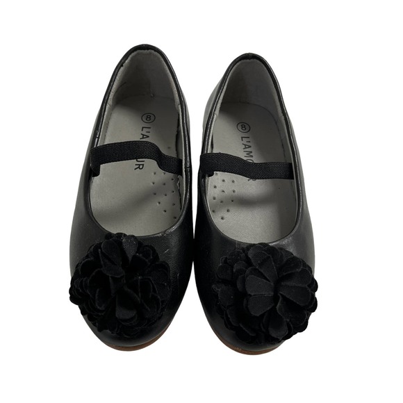 L'AMOUR Girls Black Flower Slip On Flats 8 - Picture 2 of 6